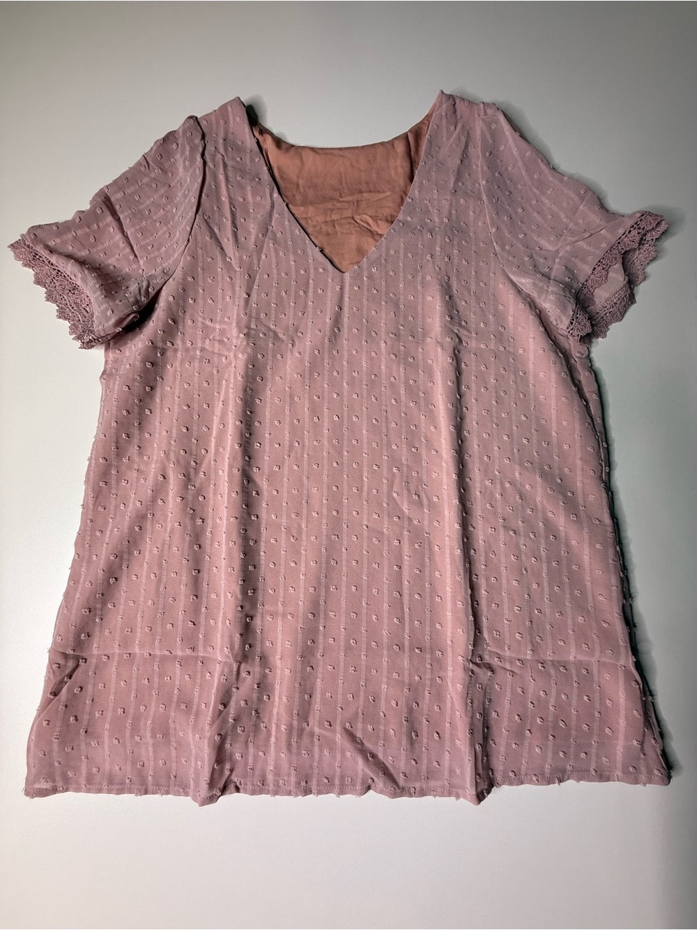 Women's Dusty Rose V-Neck Swiss Dot Top - 802 - Picture 2 of 8